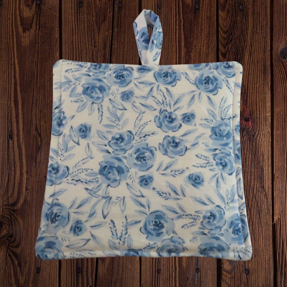 Handmade Potholder, Blue Rose